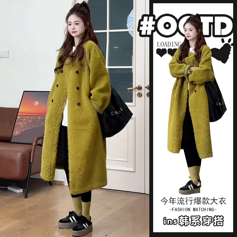 2024秋冬新款韩版宽松中长款气质开衫大衣女高级感别致保暖外套潮
