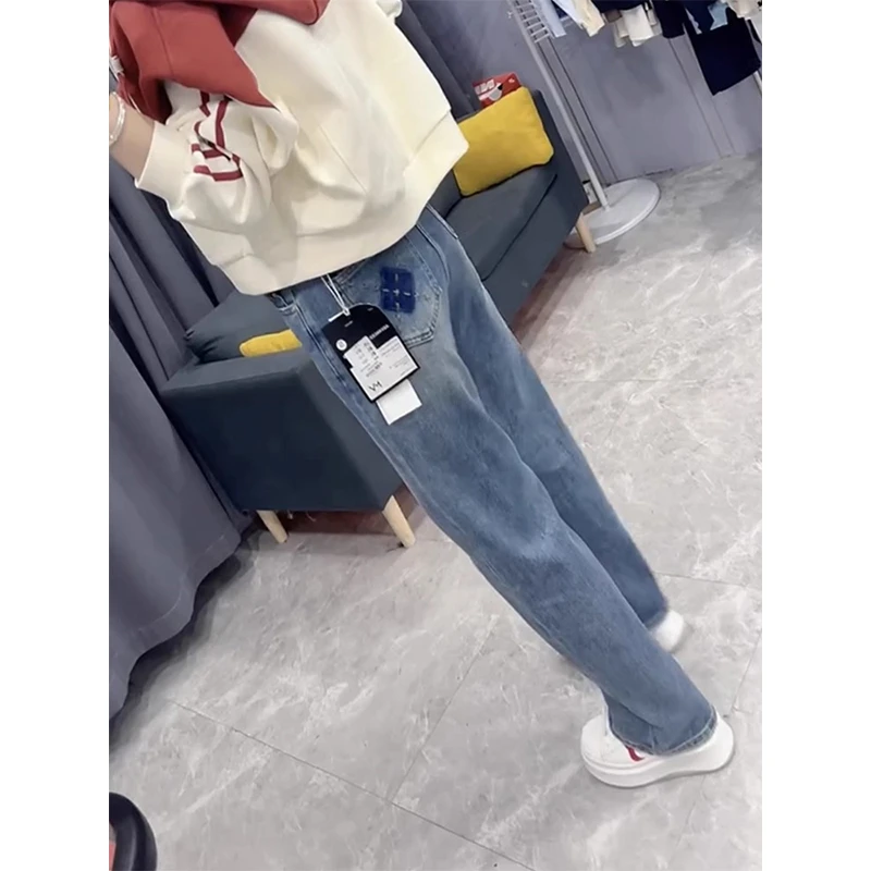 高腰烟管牛仔裤女春秋胖妹妹大码显瘦直筒窄版阔腿裤梨型身材裤子