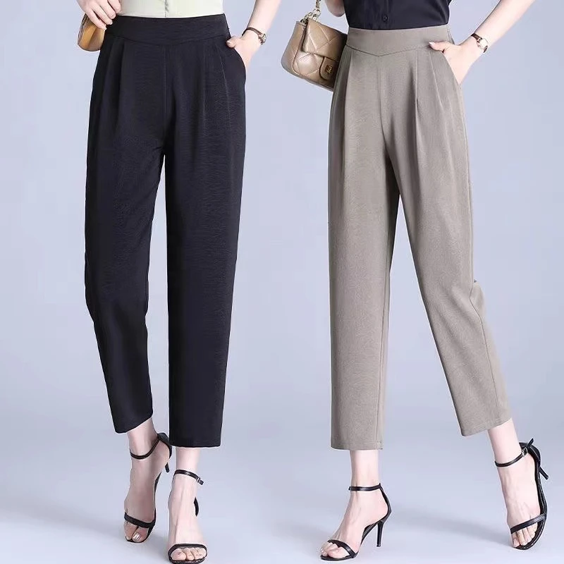 时尚妈妈烟管裤夏季休闲瘦腿裤洋气松紧腰裤子气质薄款小脚裤