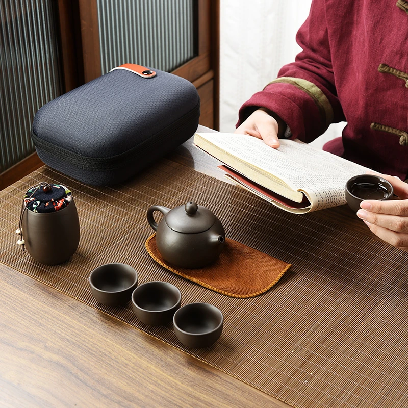 紫砂旅行茶具一壶四杯旅行包套装商务节庆活动礼品定制户外便携式