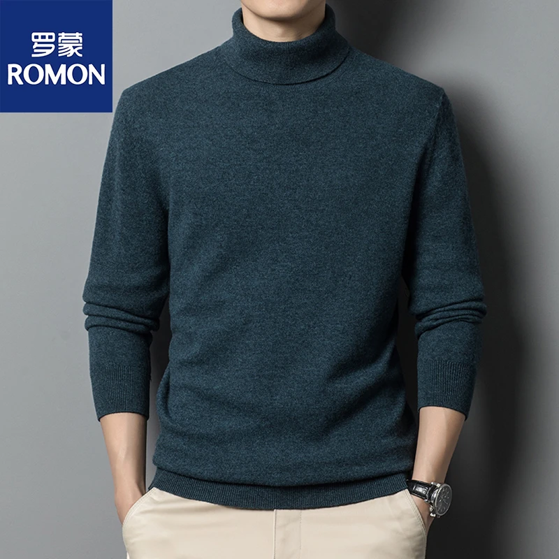 Romon/罗蒙高领【100绵羊毛】男士秋冬中厚款纯羊毛衫2802保暖纯色