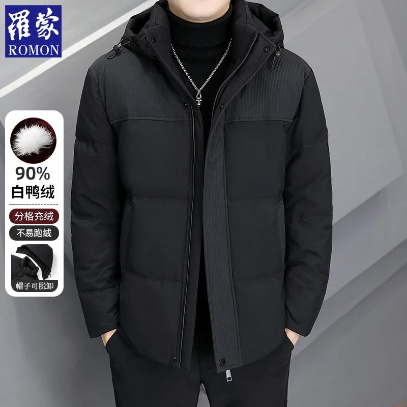 男士冬季休闲时尚黑色纯色加厚保暖羽绒服鸭绒2821