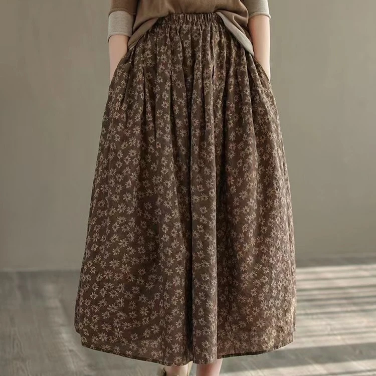 文艺田园风碎花半身裙女春季新款宽松百搭蓬蓬A字百褶伞裙305