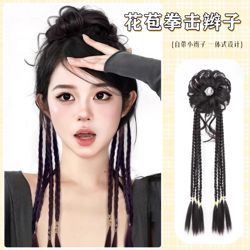 丸子头假发发圈蓬松自然增发量花苞头龙须半扎丸子头麻花拳击辫