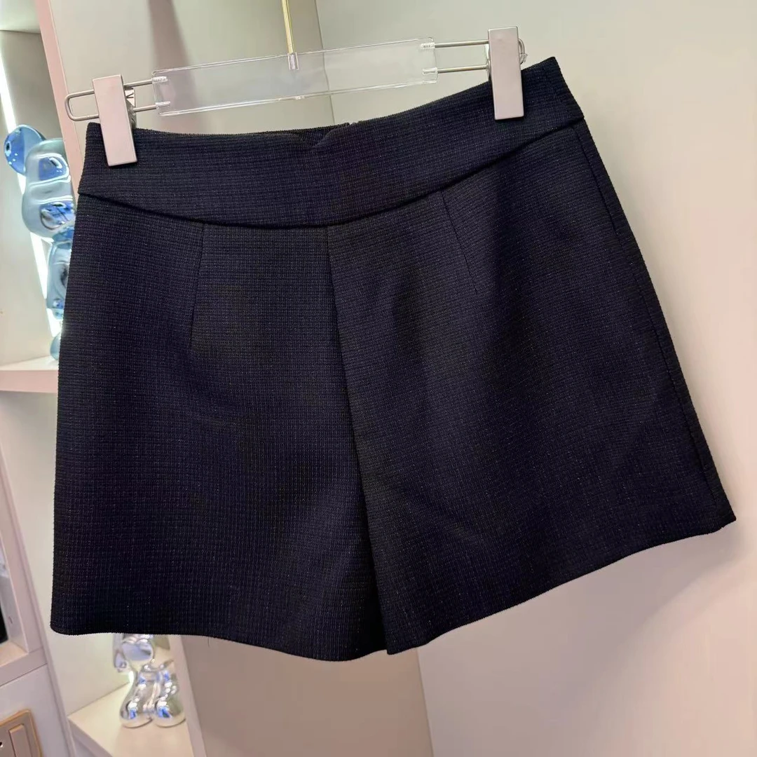 604-秋季新款洋气质感日常百搭黑色高腰外穿打底阔腿短裤