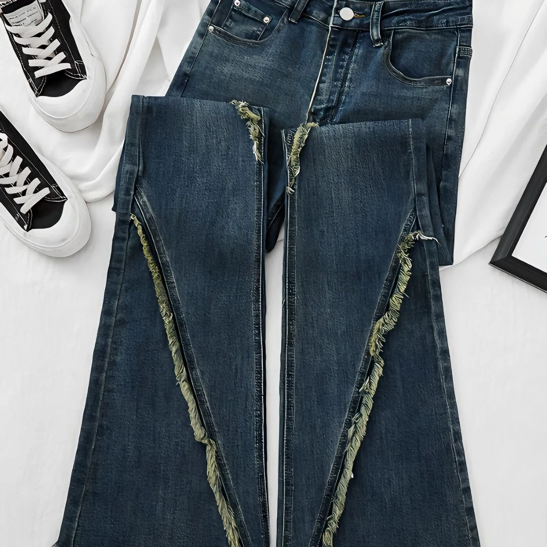 复古甜辣喇叭牛仔裤女九分显瘦2024年春夏新款高腰毛边微喇长裤子