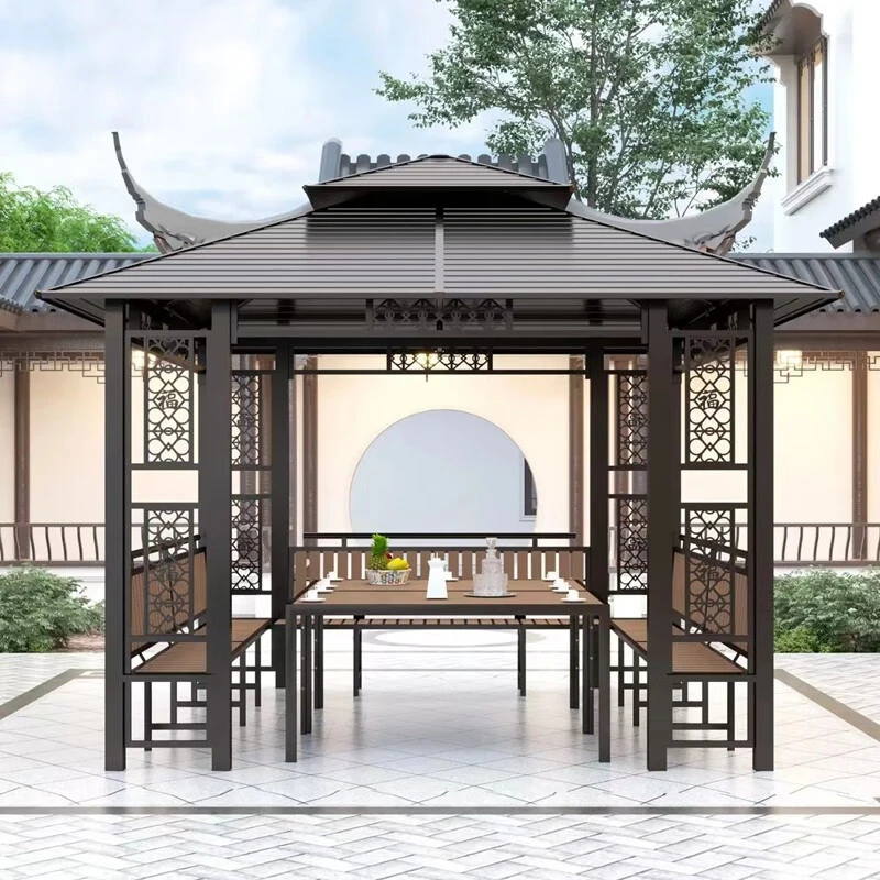 柚乐场 户外凉亭别墅庭院花园露台铝合金铁艺休闲亭子农家乐新中