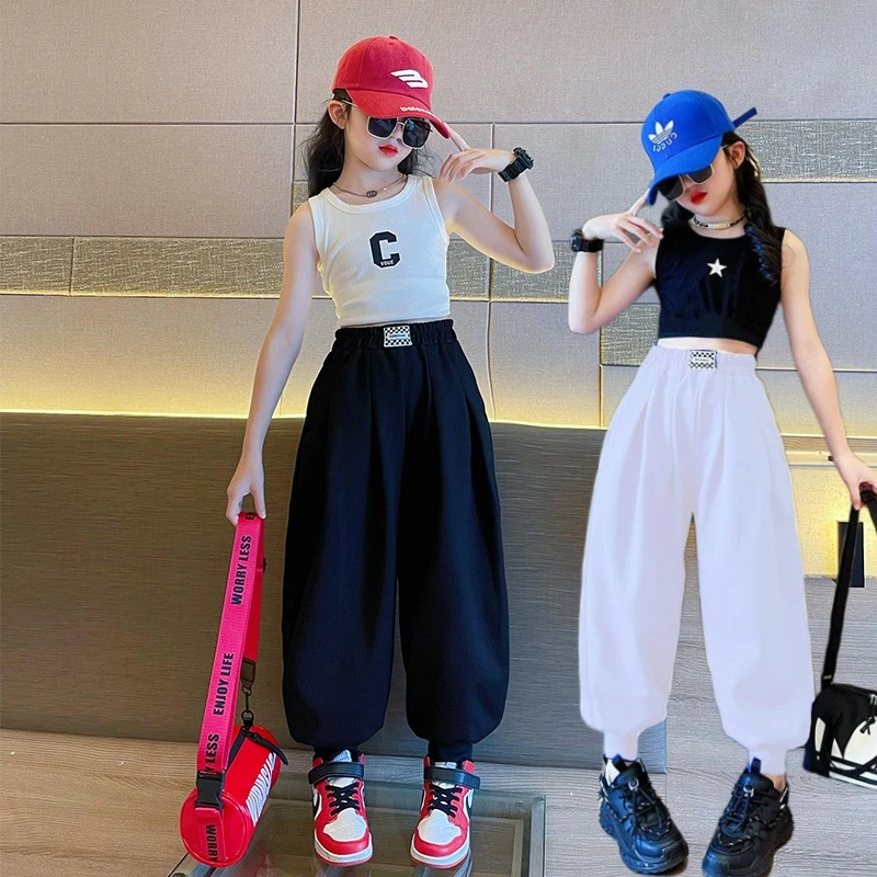 中大童短款背心夏季新款女孩潮流街舞爵士舞高腰运动炸街吊带上衣