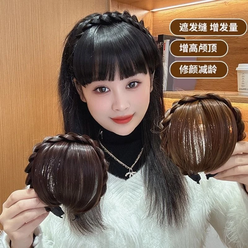 刘海假发发箍女遮白发增高颅顶补发时尚编织气质减龄简约网红发型