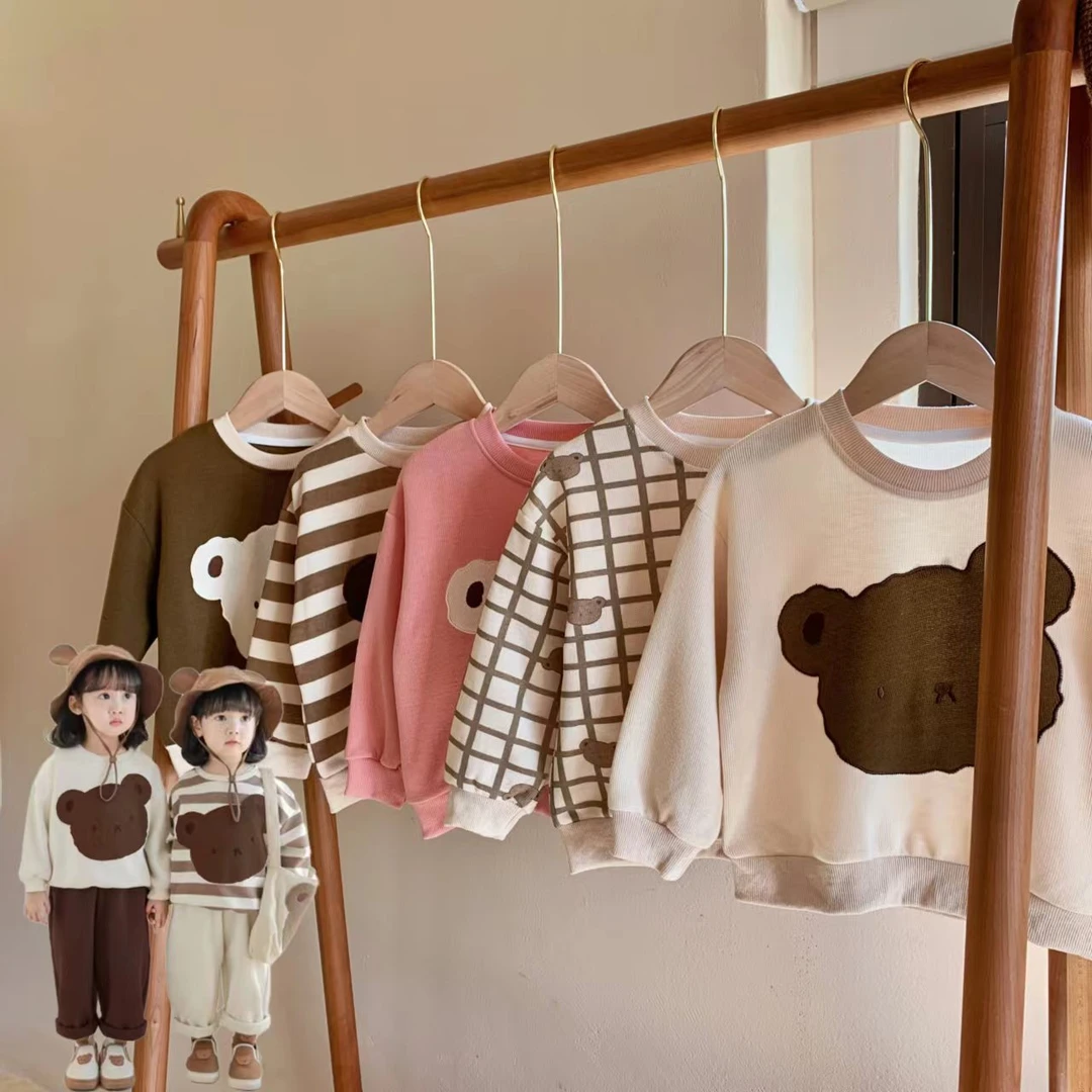 男童女童秋季森系穿搭高品质绣花儿童卫衣长袖圆领卡通韩版套头