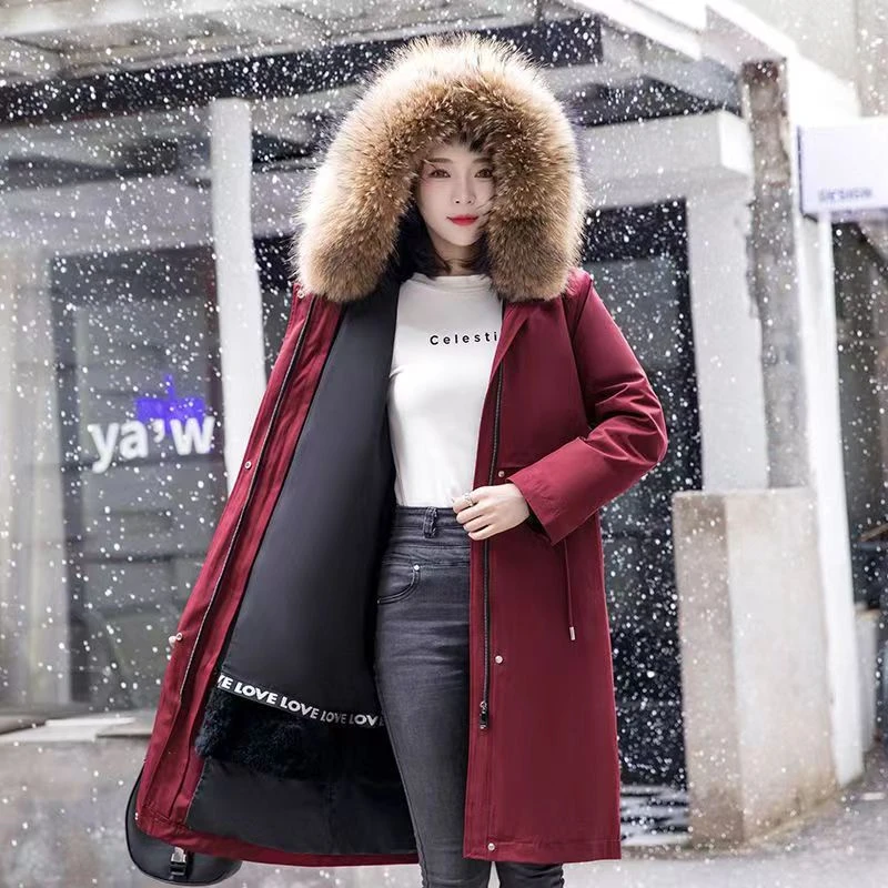 冬季派克服女2021新款兔毛内胆可拆卸风衣外套