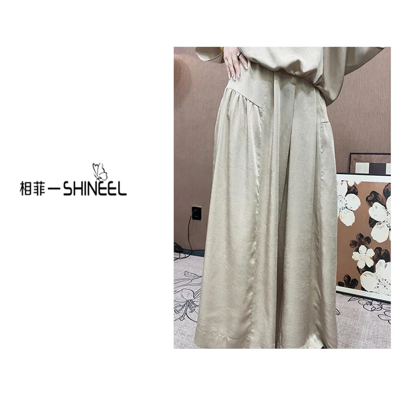 相菲一 裤子夏季宽松时尚气质显瘦休闲百搭设计师拼接阔腿裤裙裤