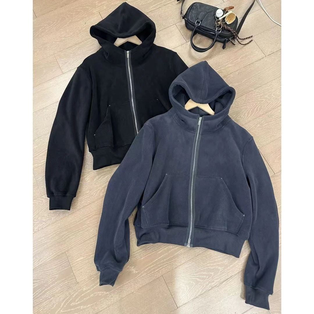 小静静一会【雾霾蓝连帽外套】秋冬奥粒绒加厚卫衣 2410B4813