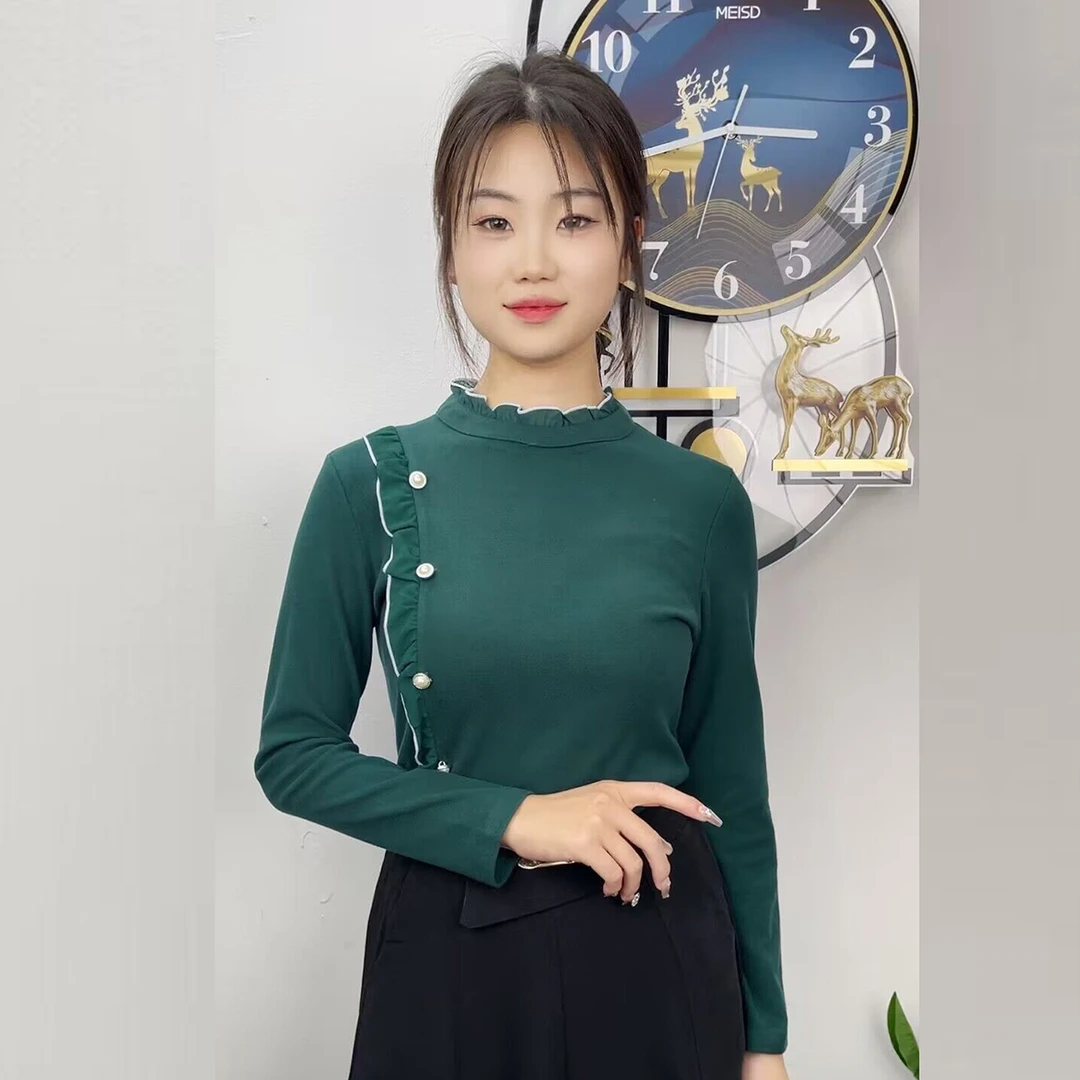秋冬必备半高领打底衫德绒显瘦时尚百搭气质内搭木耳边自发热打底
