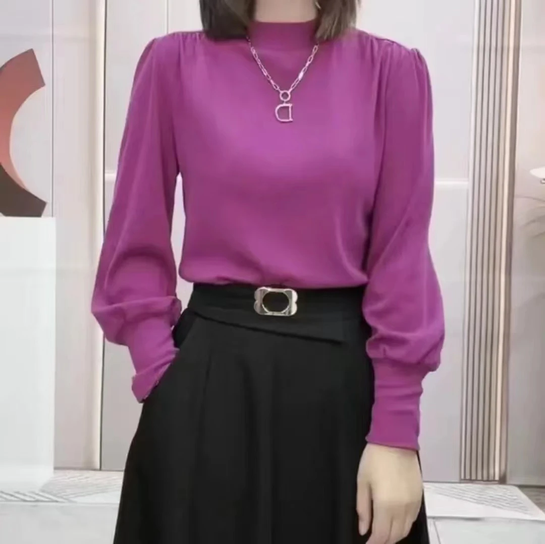 秋季纯色长袖设计感百搭打底衫时尚洋气德绒保暖上衣女士简约T恤