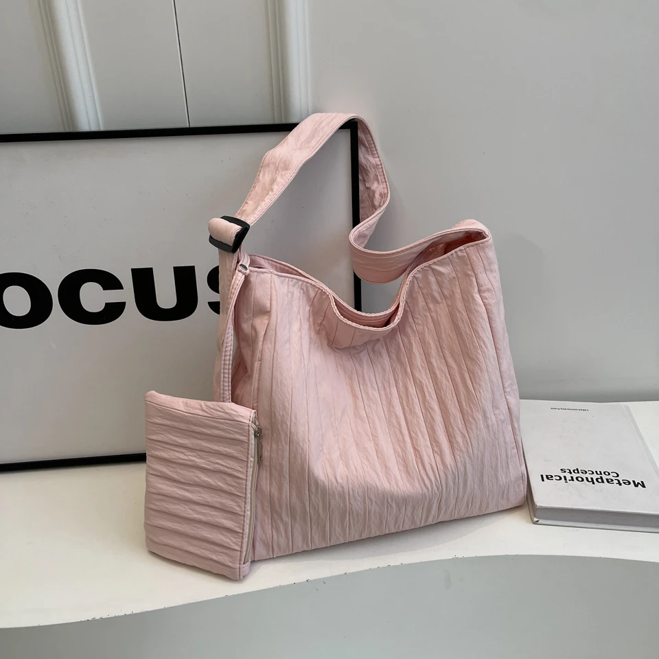 单肩包腋下条纹大容量包包2024新款简约文艺单肩帆布包通勤托特包