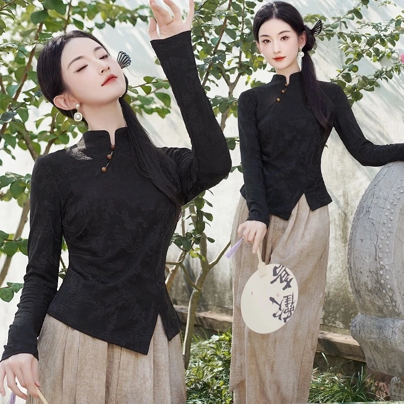 新款长袖新中式国风套装女夏季2024年新款时尚短袖上衣裤子两件套