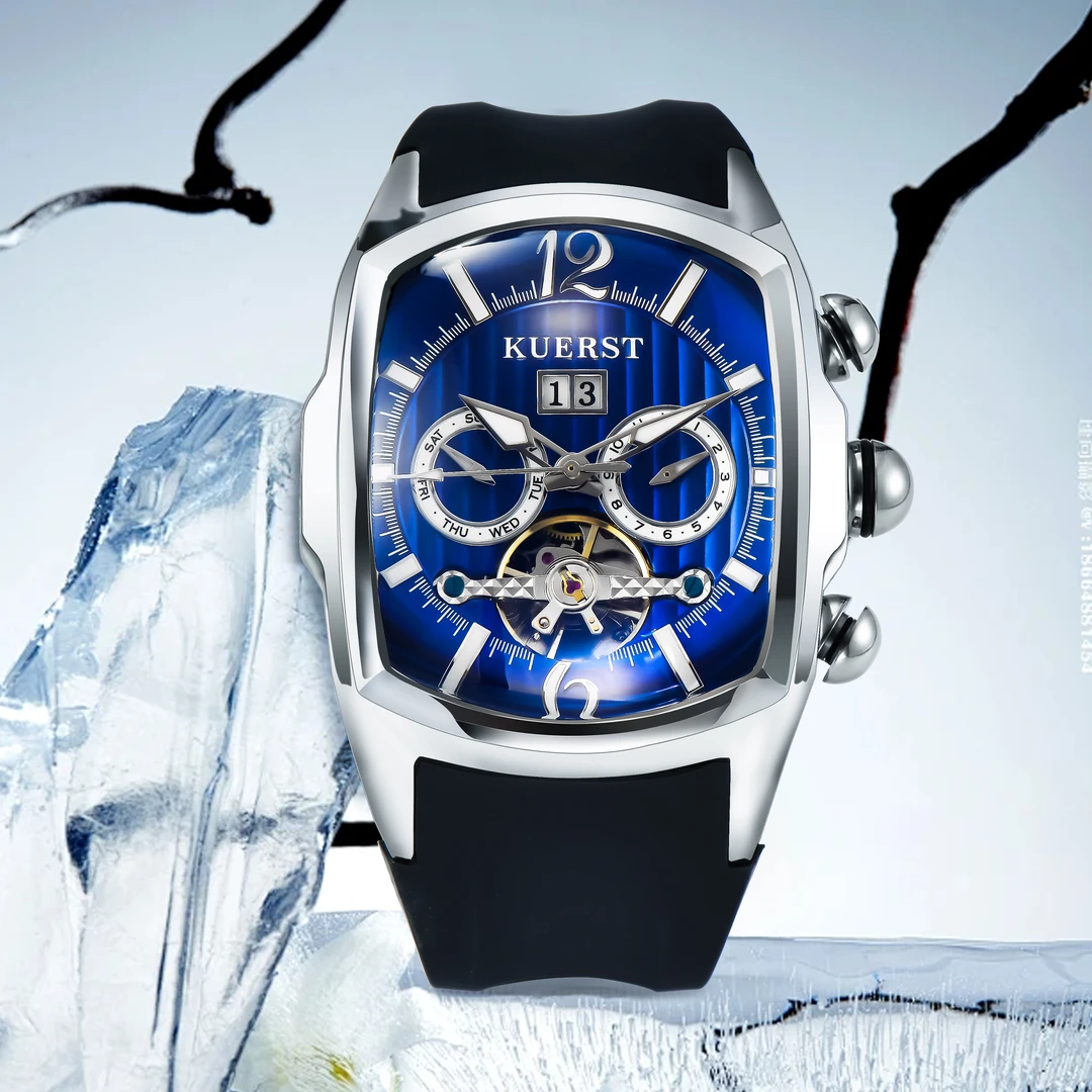 升级极夜光双眼飞轮表坦克全自动机械奢华黑色男款机械手表