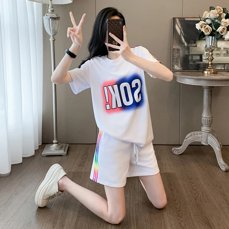 夏季短裤爆款运动休闲套装女2024新款宽松短袖时尚洋气两件套潮流