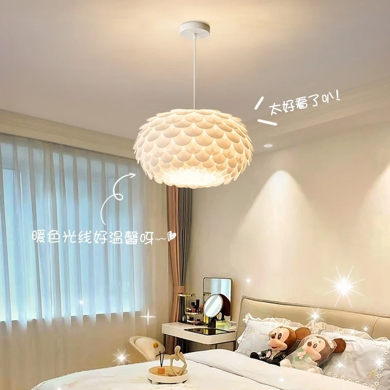 大观园主卧室北欧风灯具卧室灯羽毛灯少女风女孩温馨房间吊灯I194