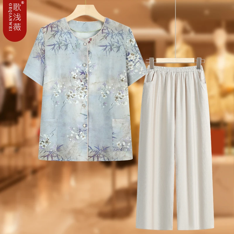 奶奶装夏装短袖衬衫中老年人女装夏季开衫老人衣服老太太妈妈上衣