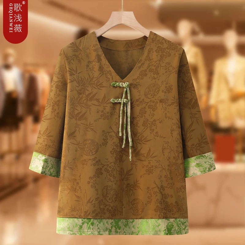 妈妈夏装短袖t恤中老年女装奶奶装夏季新中式薄款上衣老太太衣服