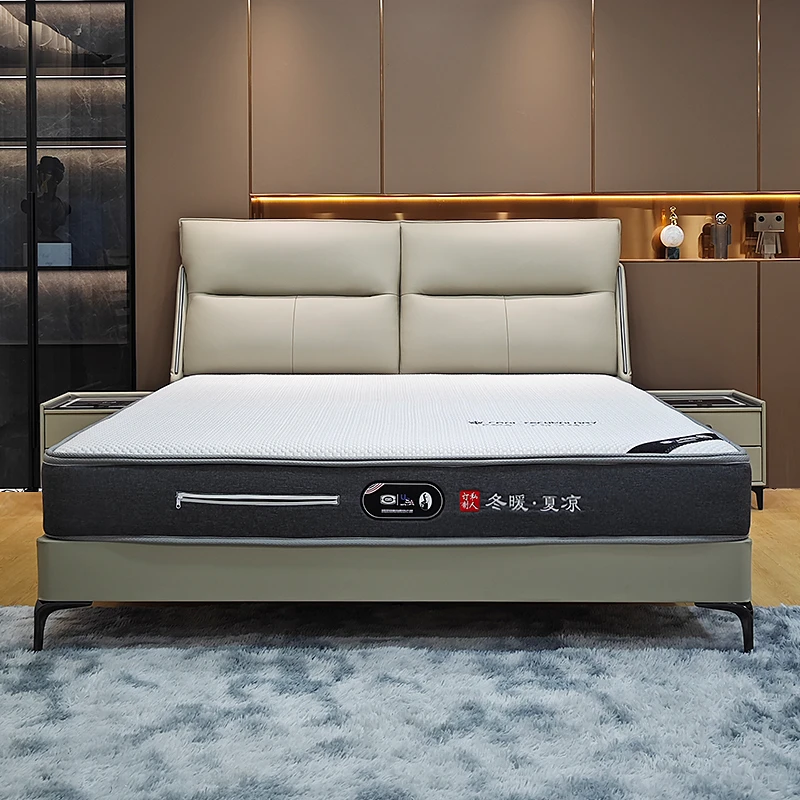 灯带款头层牛皮床简约家用意式皮床主卧婚床双人床卧室家具北欧床