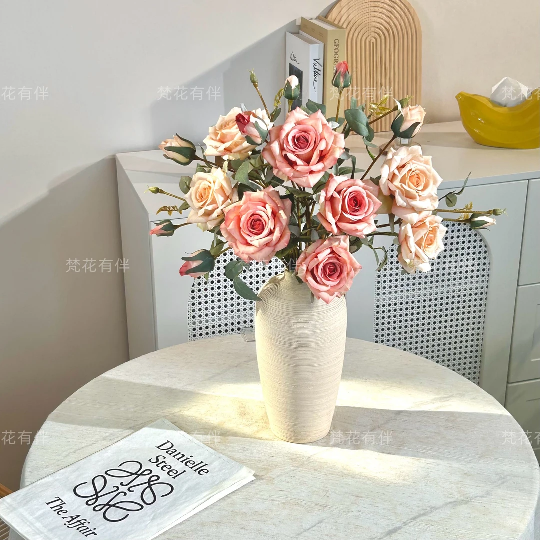 巴黎玫瑰仿真花高颜值客厅餐桌装饰假花电视柜复古风摆设拍照道具