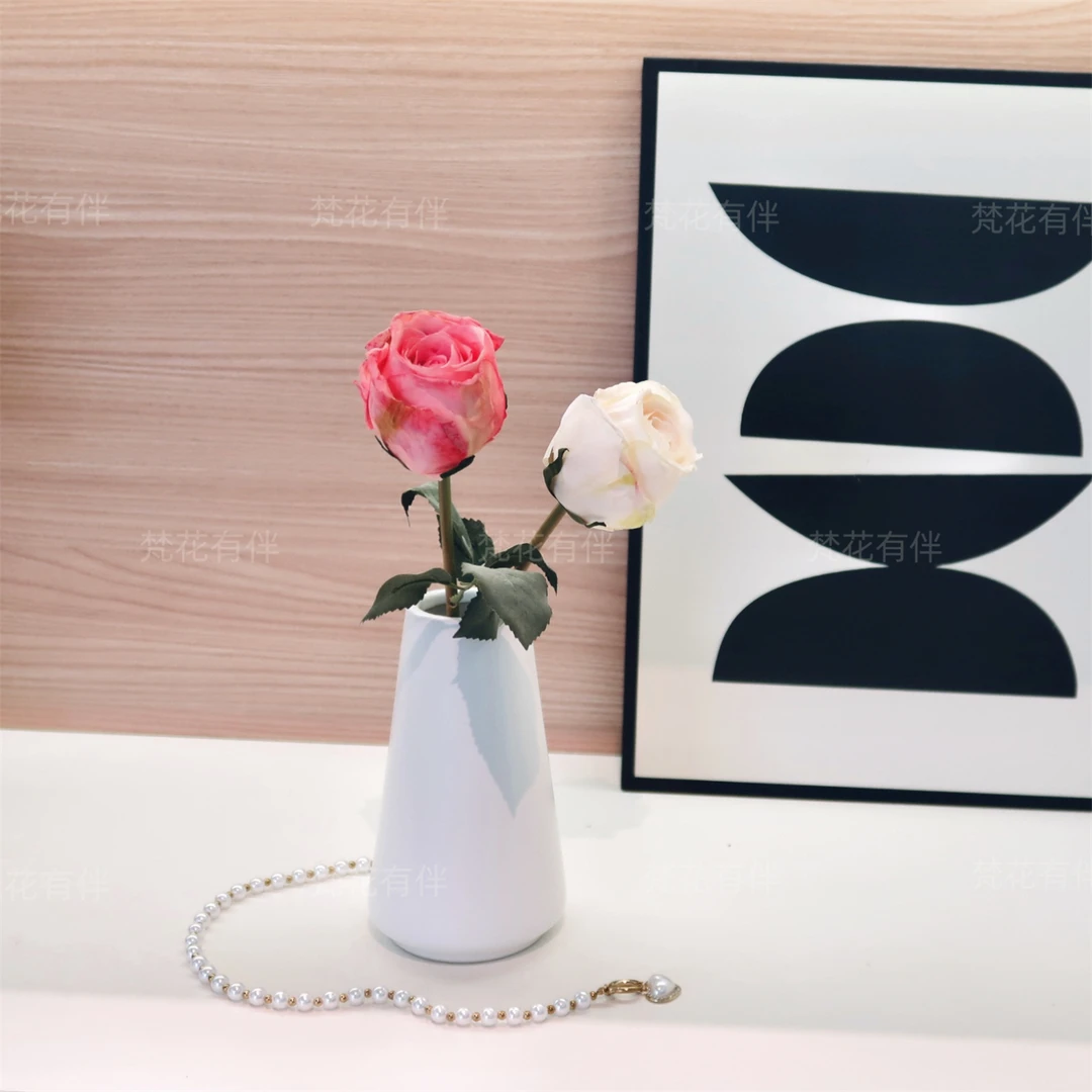 焦边玫瑰仿真花轻奢家居酒店餐厅餐桌客厅陶瓷装饰摆件花艺摆设