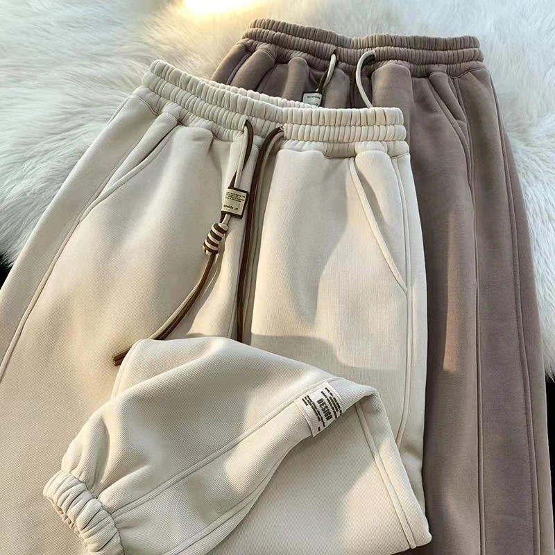 仓石一树加绒运动卫裤男秋冬2023新款宽松百搭裤子港风加厚束脚裤