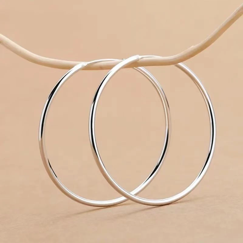 铜合金耳饰 S925银针气质大耳圈时尚小圆圈耳环韩风简约素银耳环