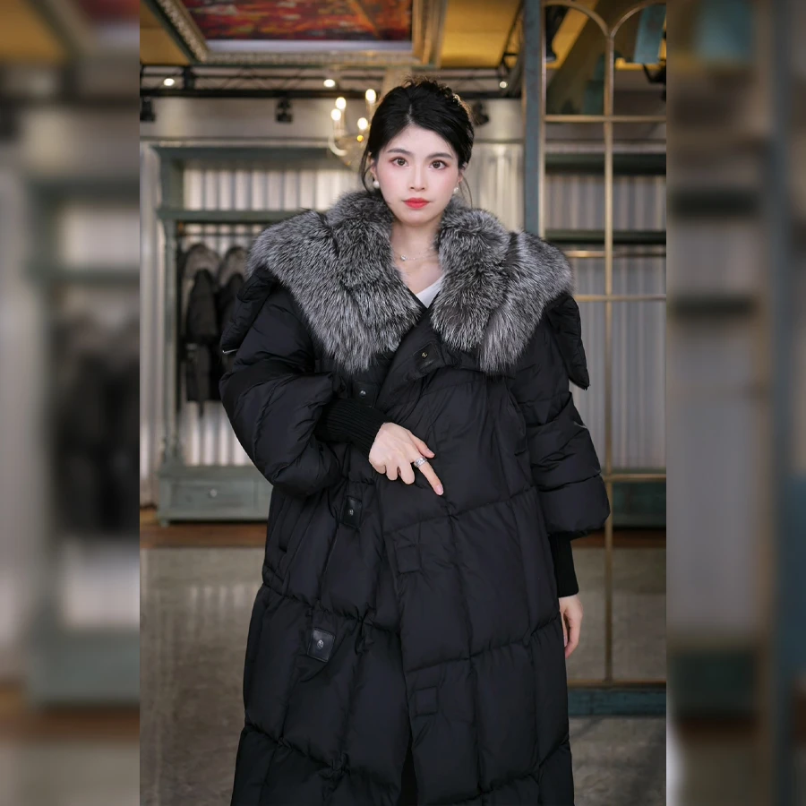 2024海宁大牌轻奢真毛狐狸毛五防女士鹅绒服皮扣冬季大毛领加厚
