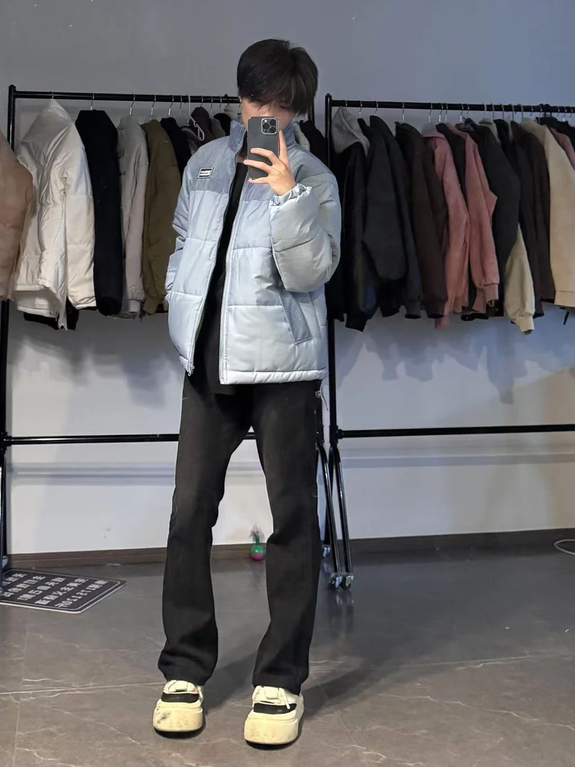 （懒猪）灯芯绒毛巾绣拼接三色棒球棉服重磅面包服韩版休闲无帽