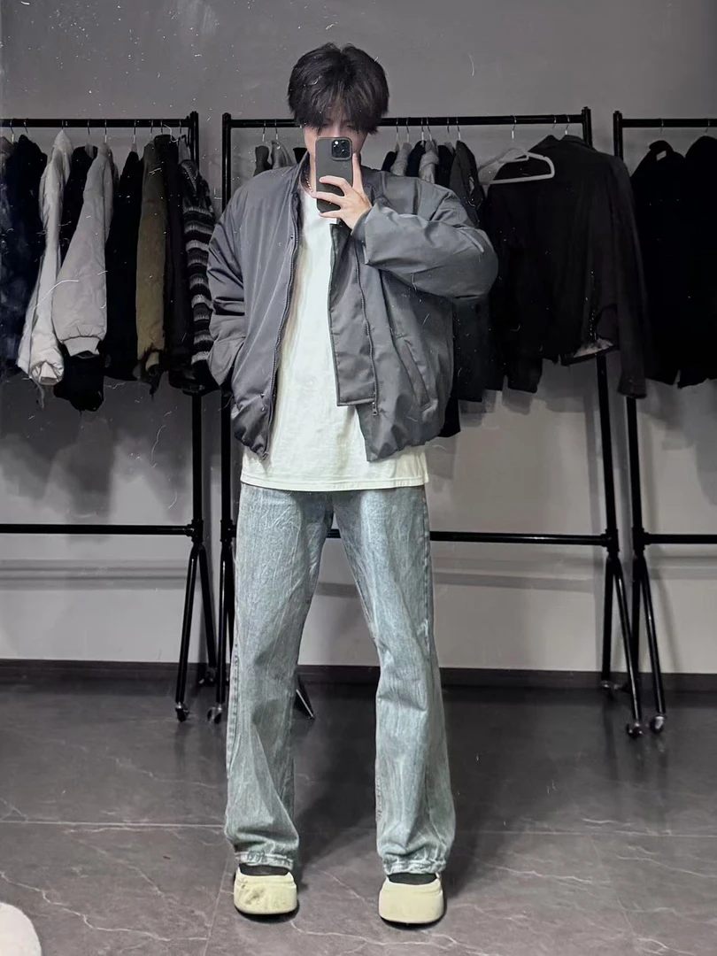 （懒猪）秋季顶男必备黑色灰色棒球棉服夹克