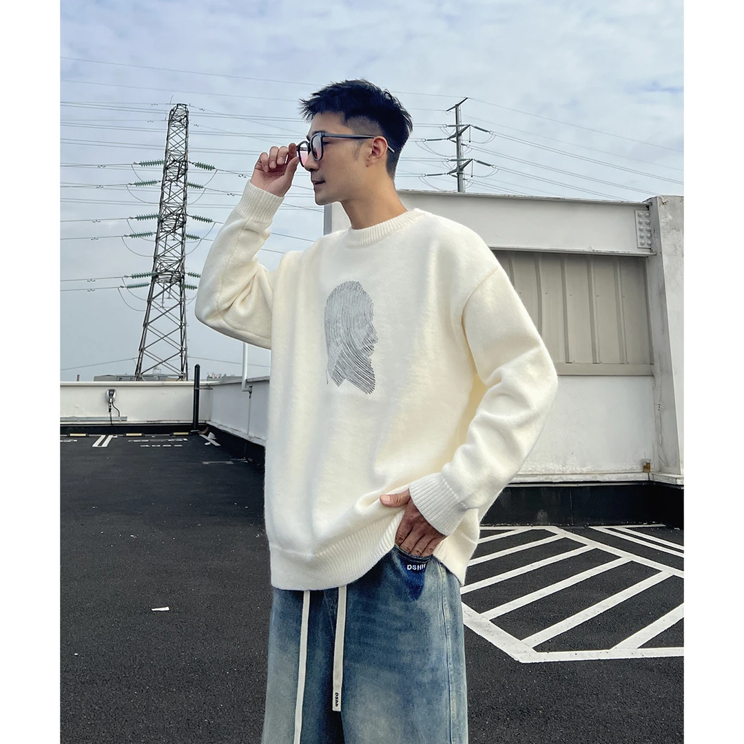 圆领毛衣男冬季新款潮牌帅气休闲宽松百搭打底针织衫男款