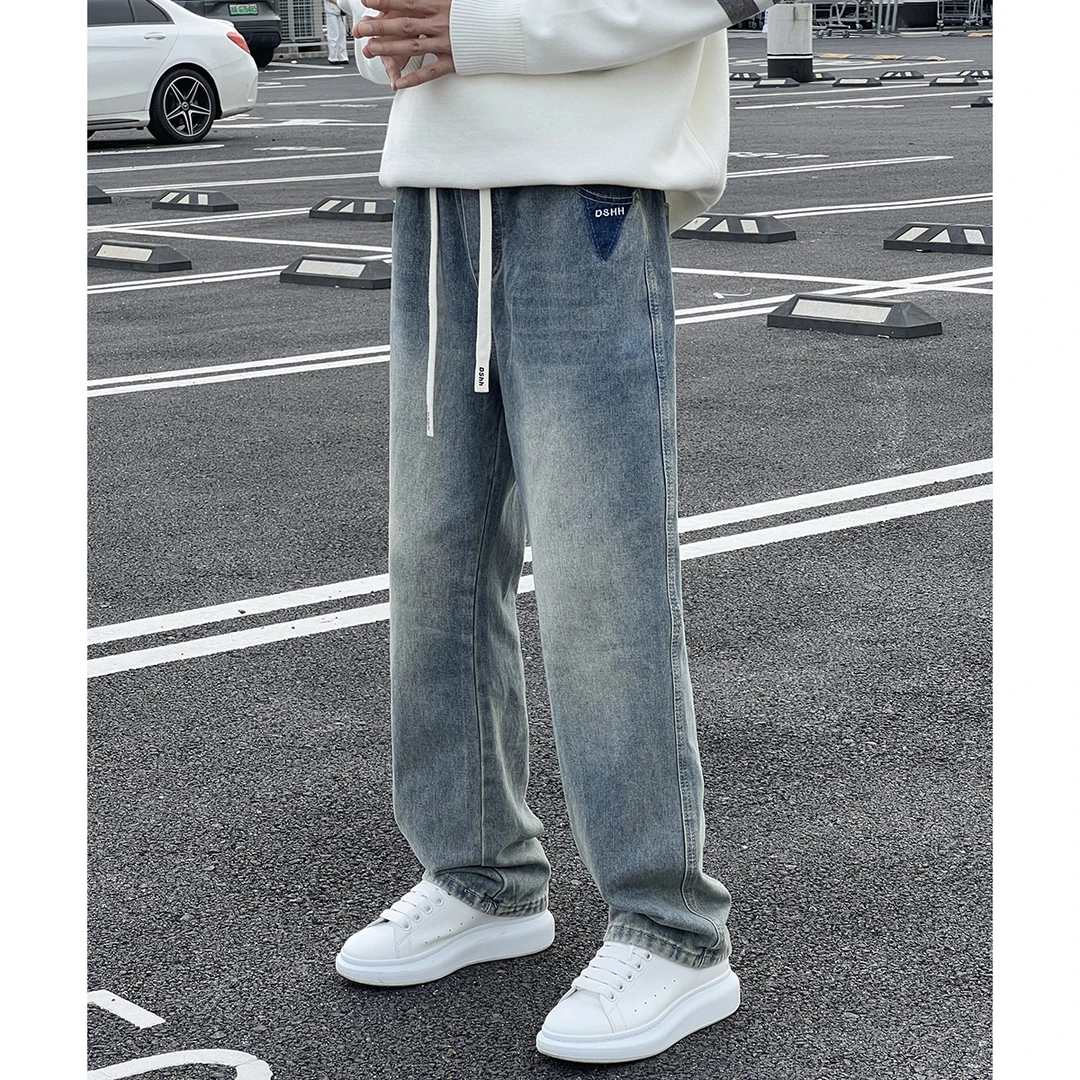 冬季加绒加厚复古软牛仔裤男水洗潮牌宽松直筒美式高街长裤子