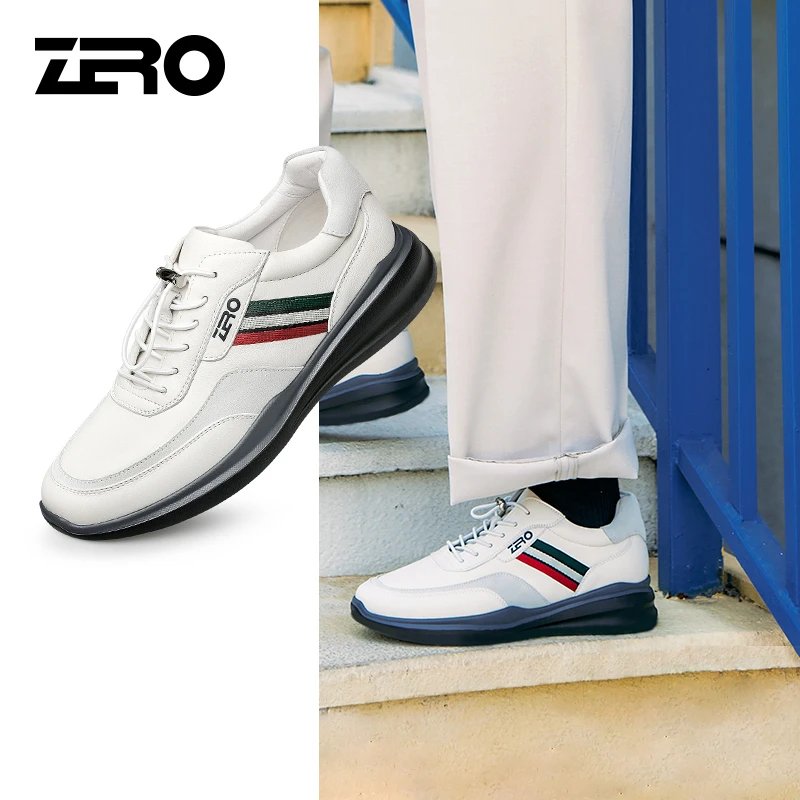 零度男鞋新款百搭低帮运动休闲皮鞋时尚条纹潮鞋小白鞋1223396