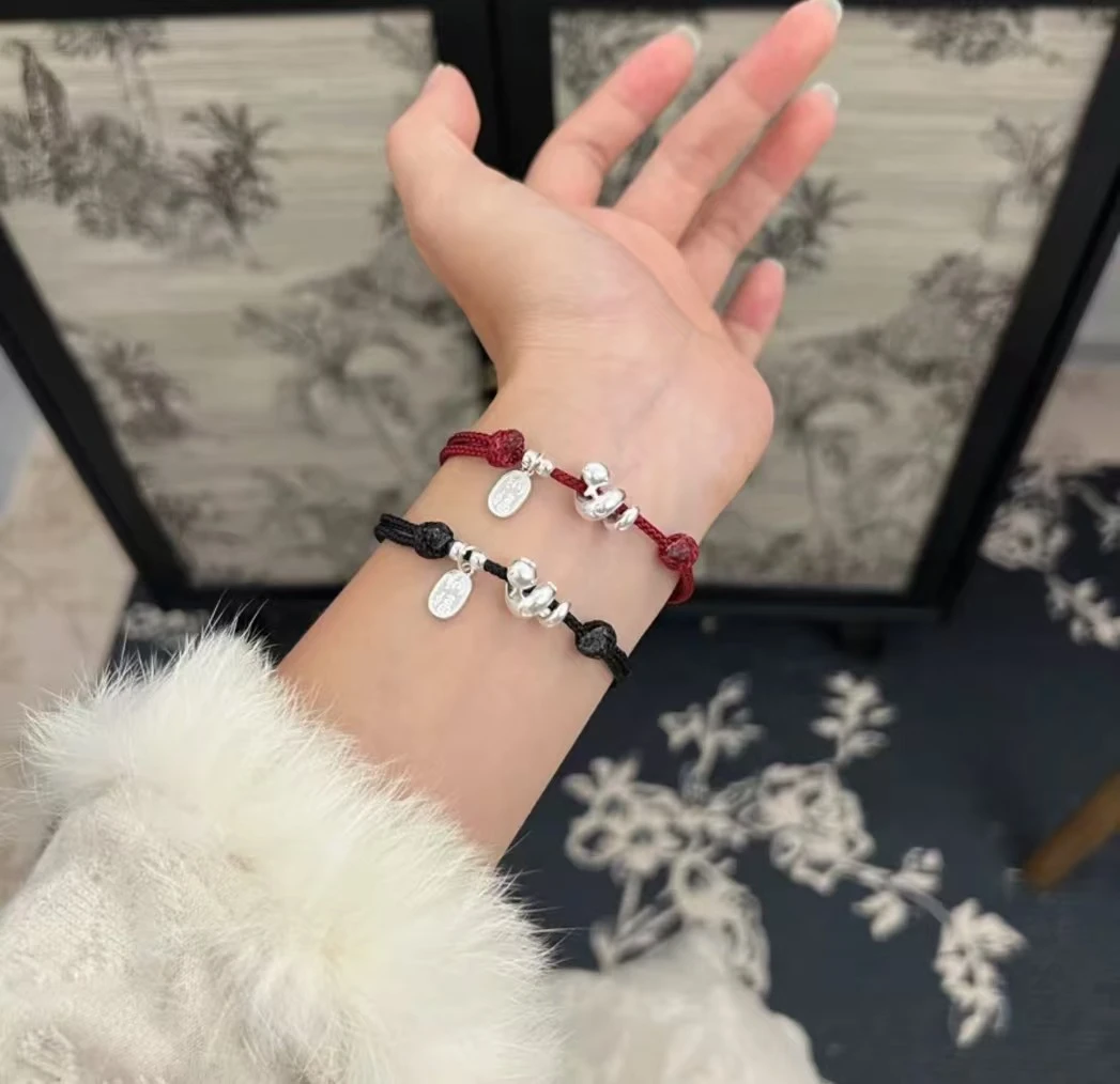 足银手链 足银999卷卷福蛇手绳手工编织新年新款小众闺蜜情侣款