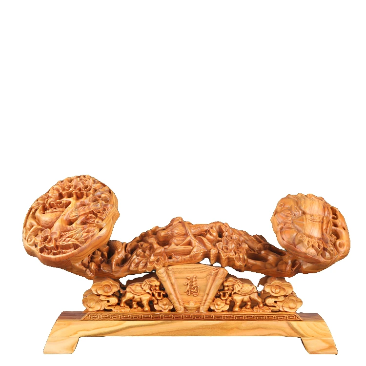 桃木喜上眉梢如意摆件工艺木雕实木如意摆设客厅乔迁结婚礼品