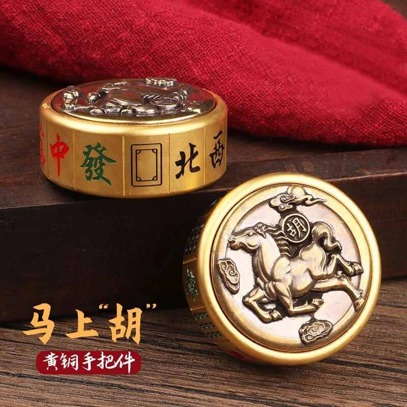康聚如解压马上胡黄铜壶把把壶手把件胡牌神器锦鲤旋转指尖陀螺