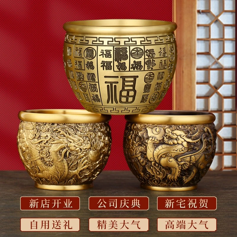 康聚如冰箱上的黄铜缸米缸雕刻聚宝盆百福铜缸家居装饰创意摆件