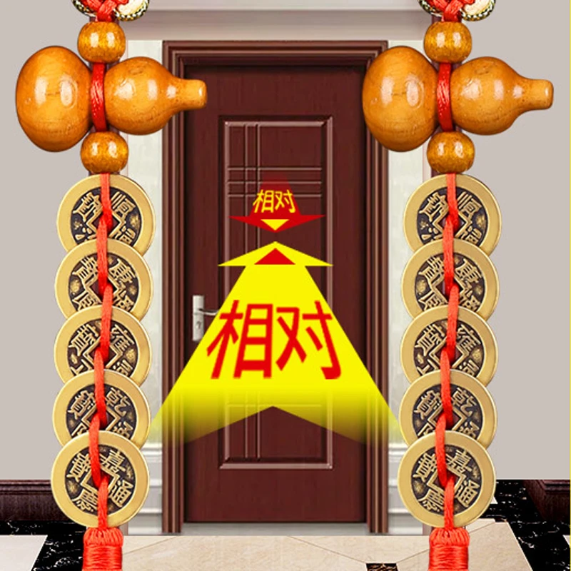 康聚如桃木葫芦五帝钱家居客厅卧室装饰门对门创意礼品多功能挂件