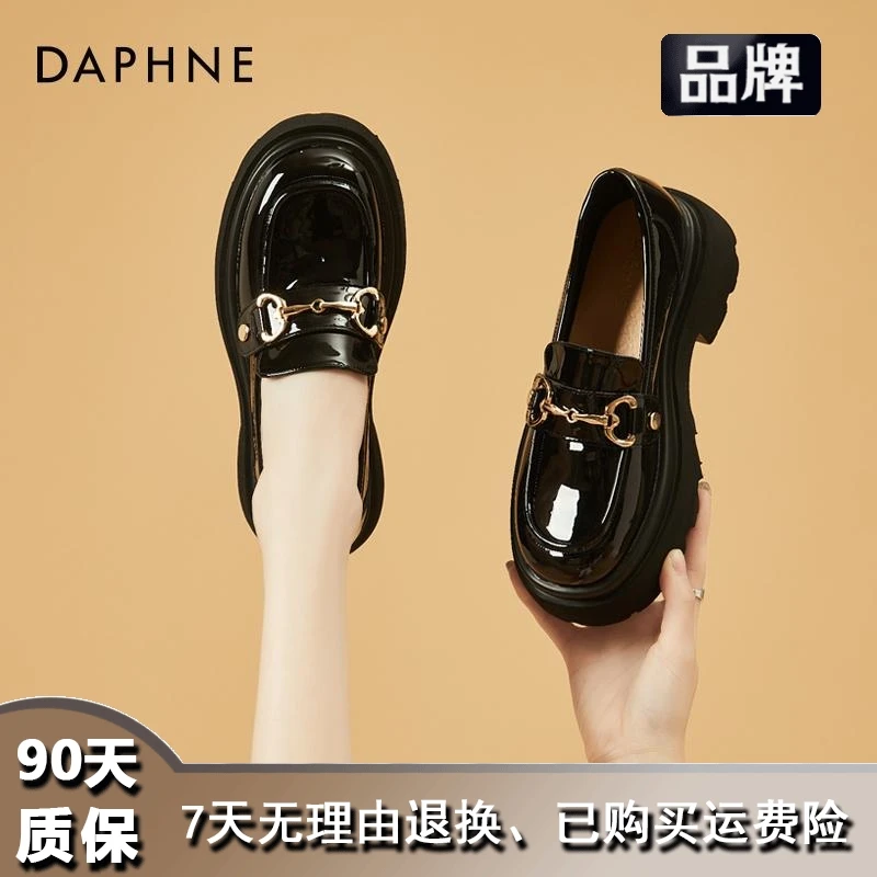达芙妮蝴蝶结厚底乐福鞋女2023新款秋季时尚jk小皮鞋松糕漆皮单鞋