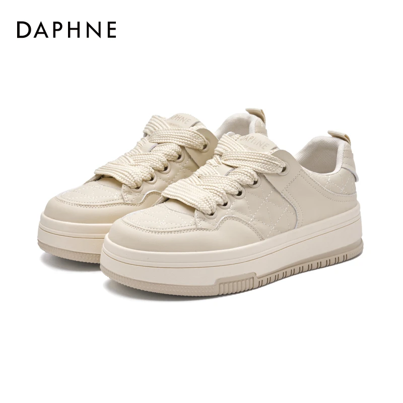 Daphne/达芙妮2025春季女鞋时尚厚底百搭板鞋菱形格潮流ins熊猫鞋