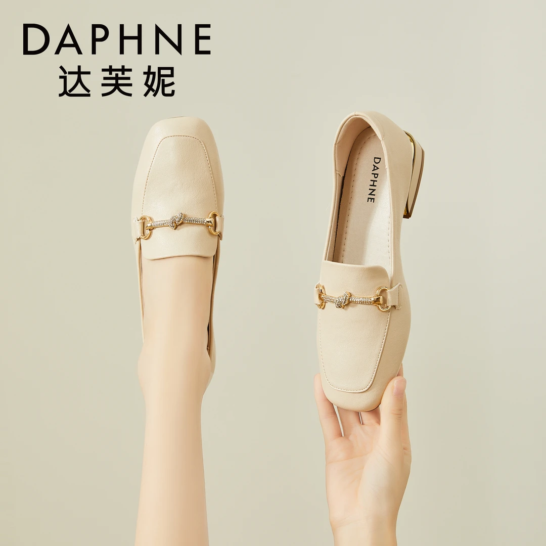 达芙妮女鞋2025年夏季款式浅口英伦牛皮百搭方圆头小皮鞋乐福鞋子