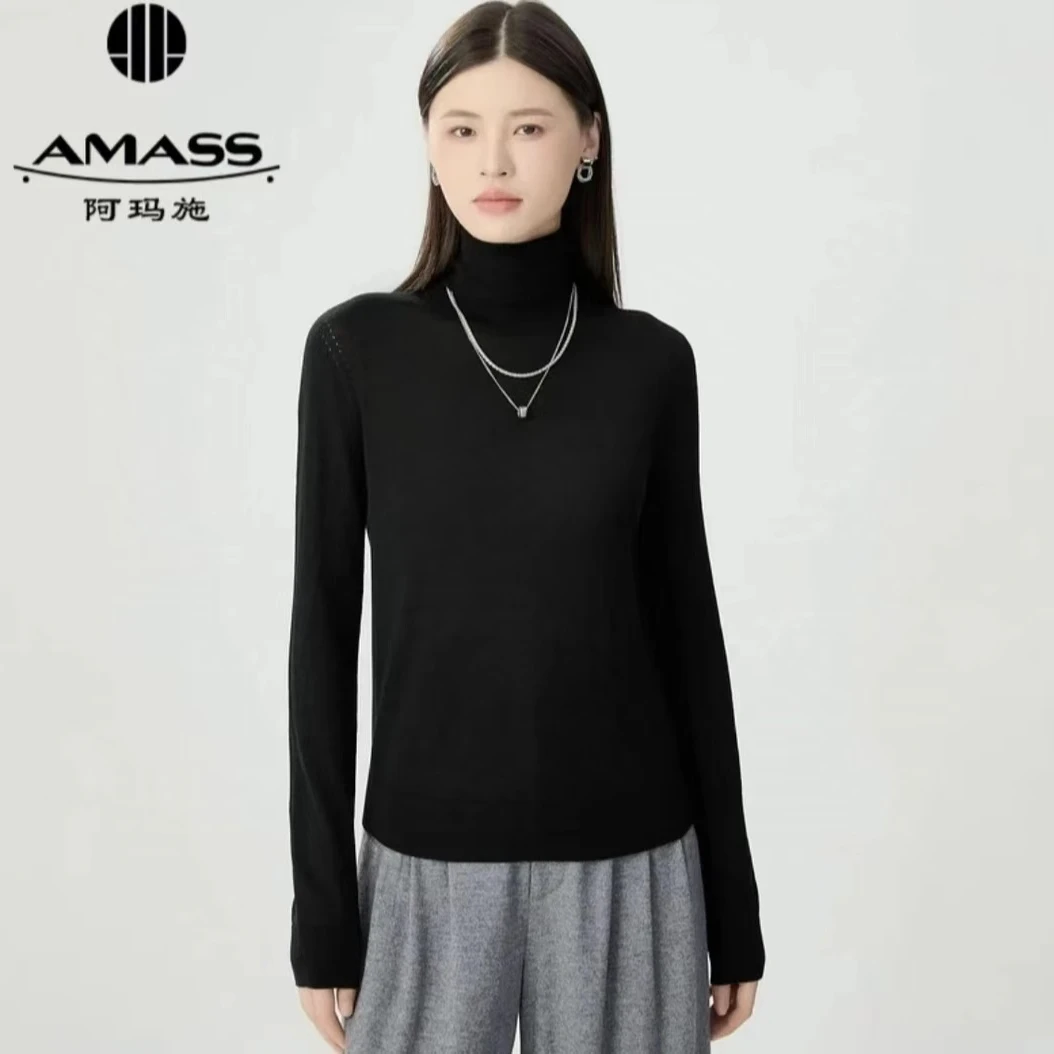 AMASS/阿玛施冬季细腻羊毛素色烟管领长袖针织衫保暖/5399033