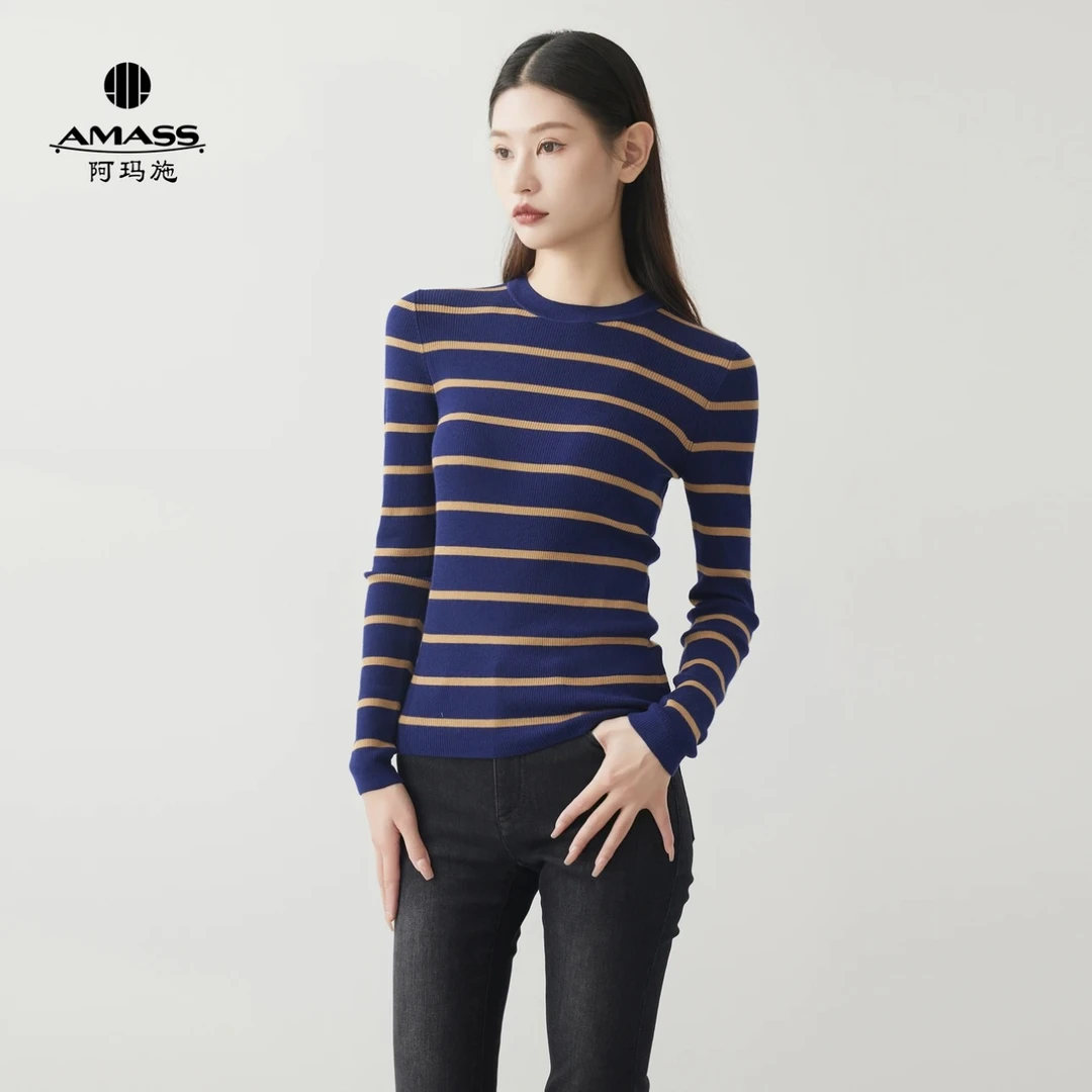 AMASS/阿玛施入秋新款热力感显瘦百搭圆领修身长袖针织衫/5399639