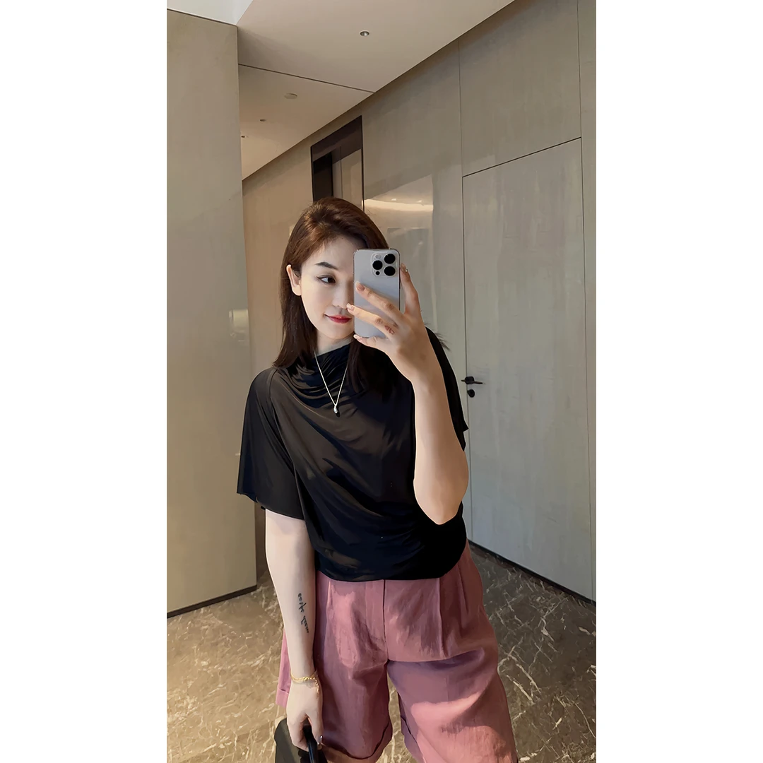 OSENSO“流浪女主”时尚小众夏季休闲纯色百搭设计感T恤TX230376