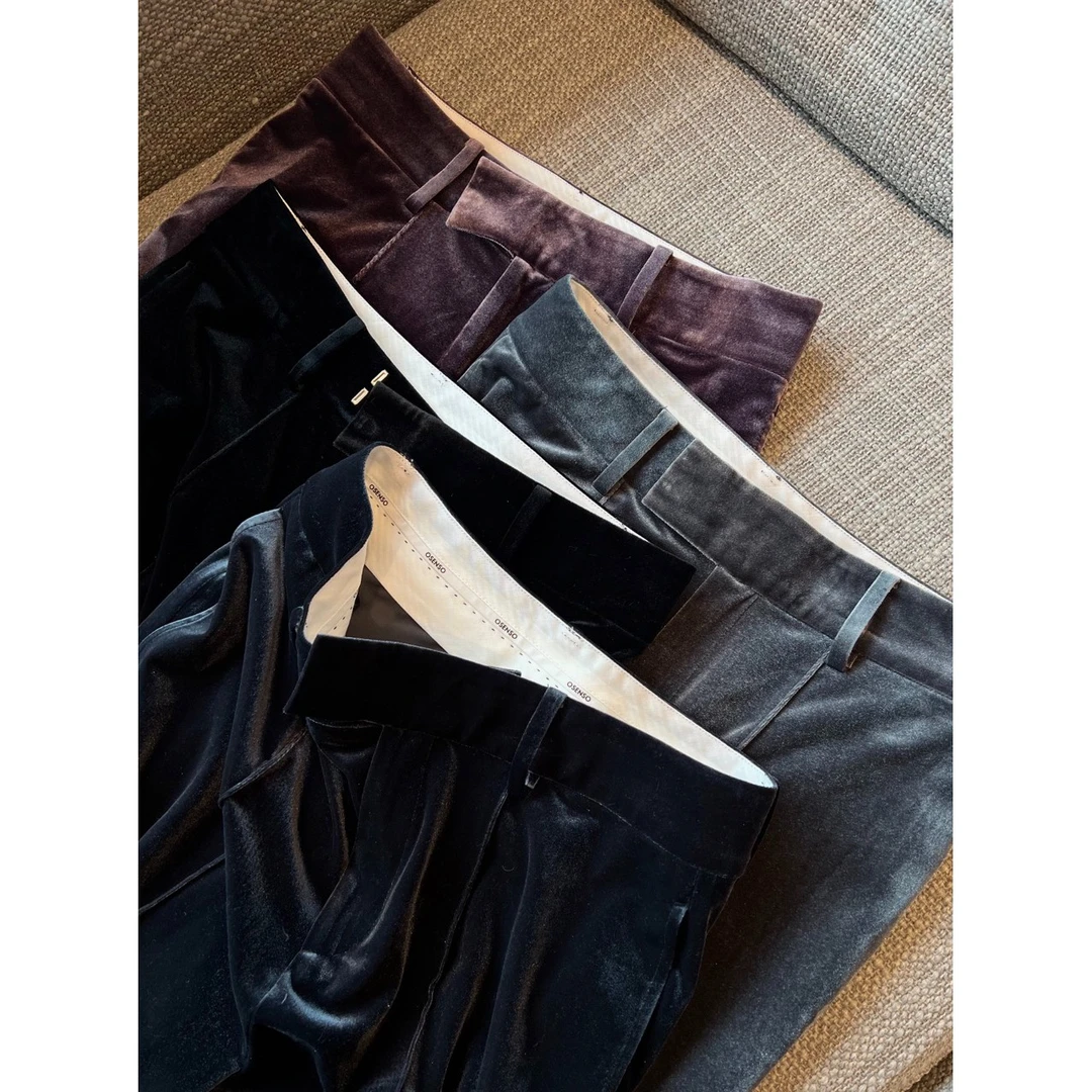 OSENSO“远山氤氲”高级感高腰休闲显瘦外穿丝绒西装裤KZ230118