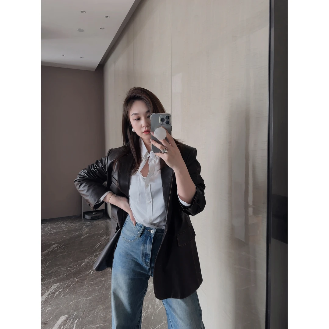 OSENSO“爵士”春季擦色时尚宽松通勤小众设计师西装皮衣XZ240296